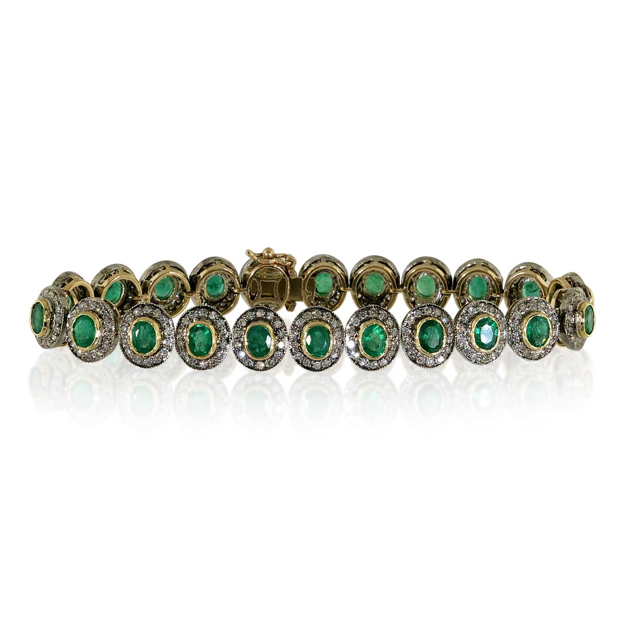 Smaragd-Diamant-Armband mit 5,37ct Smaragd  und 1,2ct Diamanten in Gold mit Silber