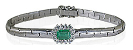 Smaragd-Diamant-Armband mit 0,32ct Brillanten und facettiertem 0,75ct Smaragd in 18 Kt Weissgold, für Vergrösserung bitte hier klicken!