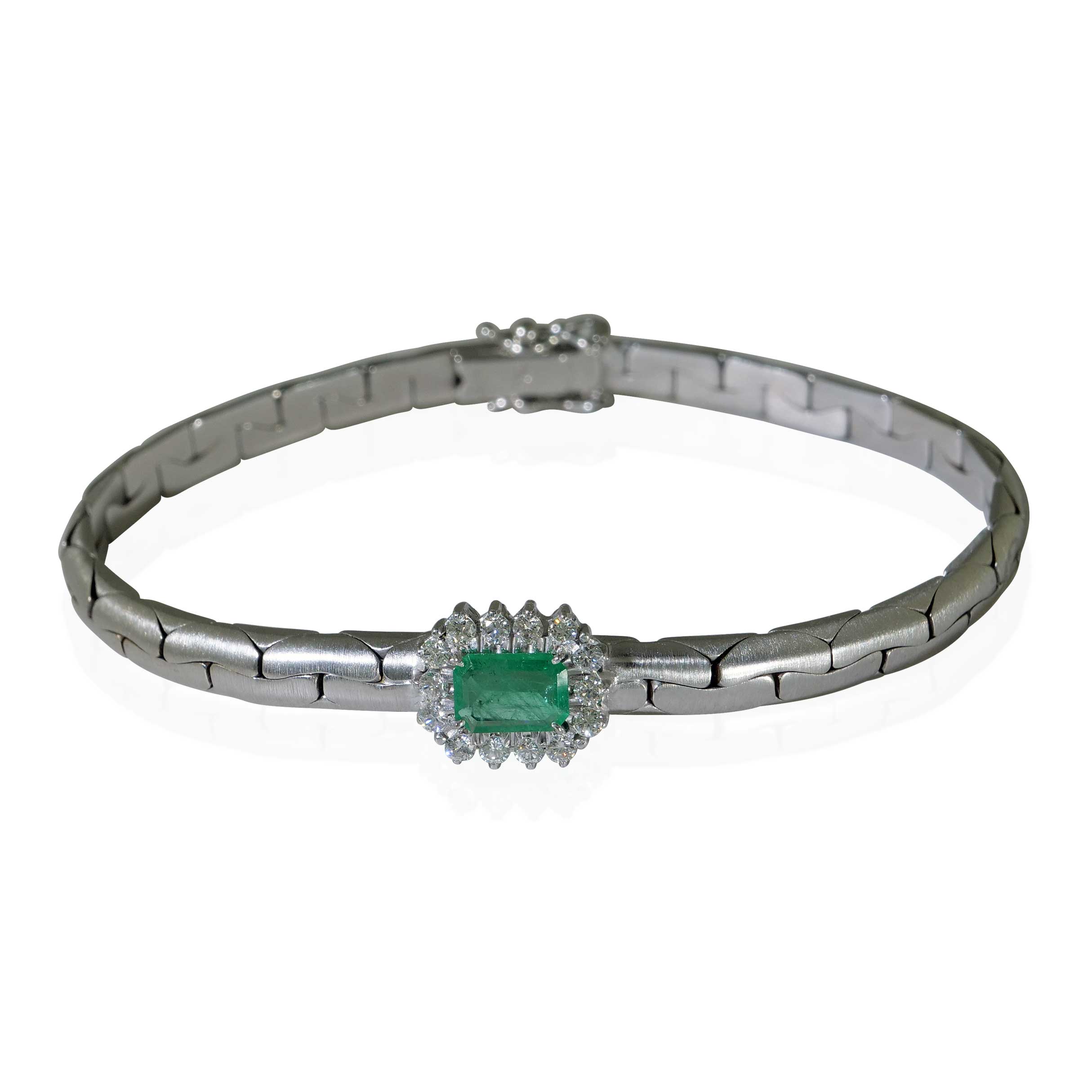 Smaragd-Diamant-Armband mit 0,32ct Brillanten und facettiertem 0,75ct Smaragd in 18 Kt Weissgold