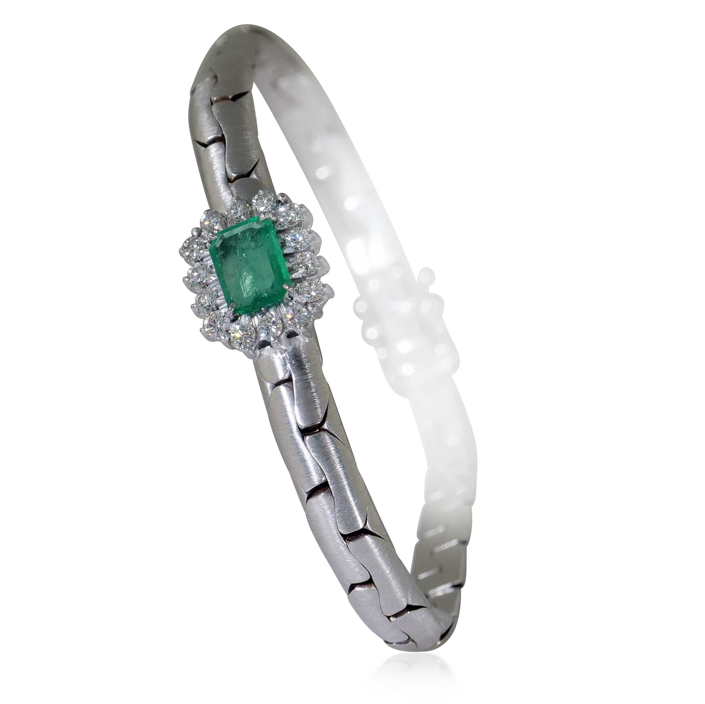Riviere Armband mit 3,00ct Smaragden und 3,20ct Diamanten