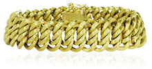 Goldarmband mit hohlen, gebogenen und inneinandern verschlungenen Gliedern, für Vergrösserung bitte hier klicken!