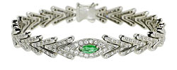 Diamant-Armband mit 0,265ct Smaragd-Navette und 1,560ct Diamanten in 750 Weissgold, für Vergrösserung bitte hier klicken!