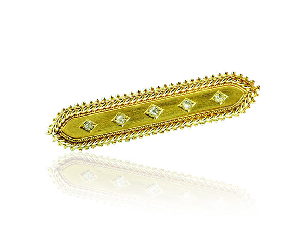 'Egyptian Revival' Gold-Brosche mit 5 Diamanten