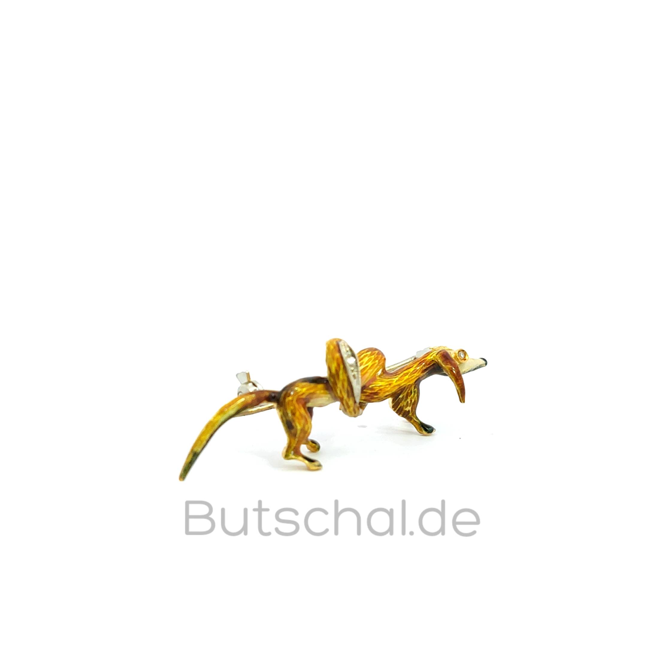   Diamant Brosche Hund mit mit Knoten emailiert in 18kt Gelbgold| Handarbeit