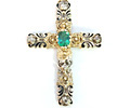 Diamant-Goldkreuz mit grünem Granat, Diamantrosen und schwarzen Emaileinlagen, für Vergrösserung bitte hier klicken!