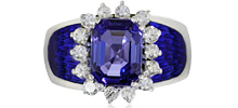 Tansanit Diamant Ring  mit königsblauem Email und 0,68ct Diamanten und   3,25ct Tansanit Weissgold, für Vergrösserung bitte hier klicken!