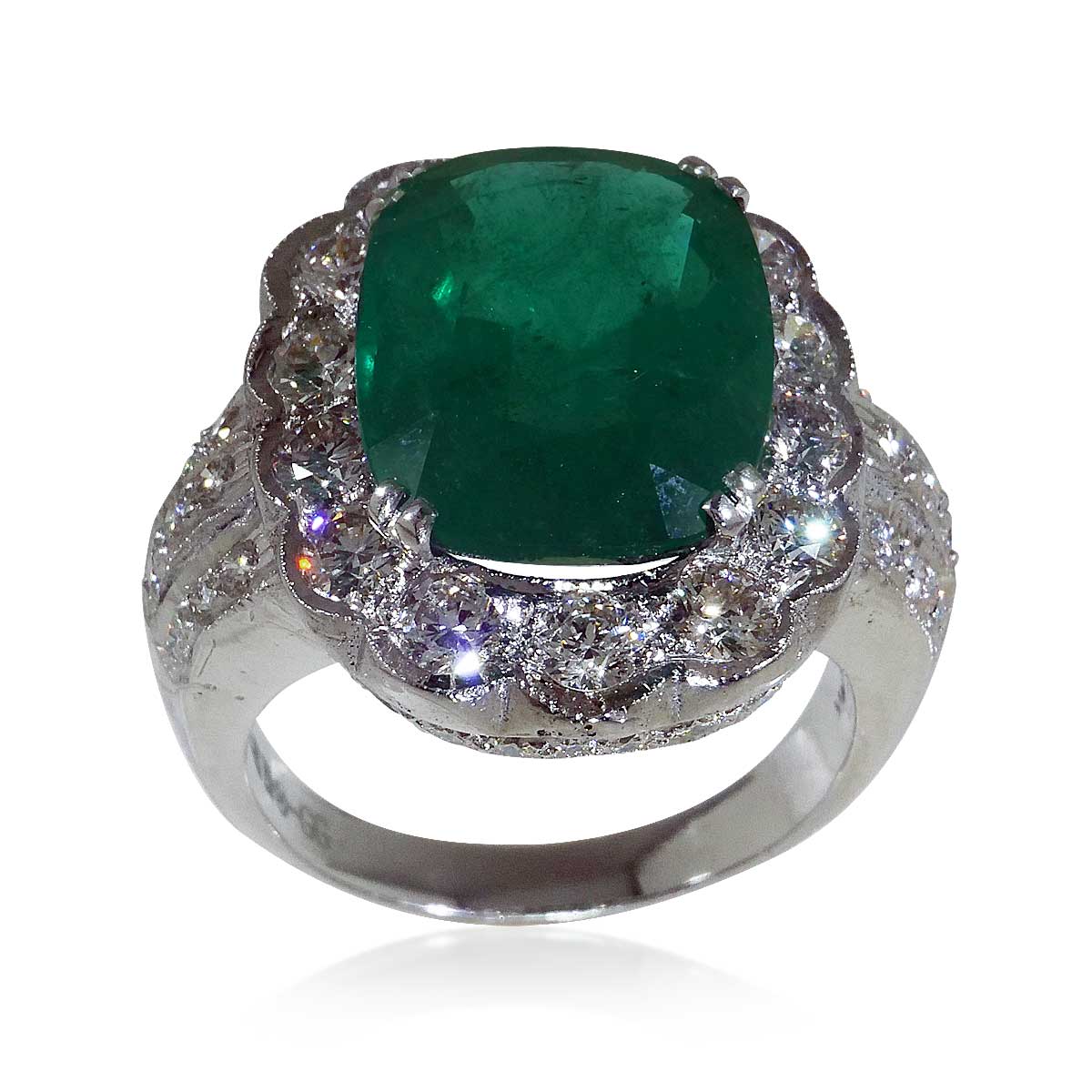  Smaragd-Diamant-Ring in Weissgold mit 11,86ct Smaragd und 2,61ct Brillanten