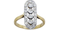 Diamantring  im Art Deco Stil länglich oval, 0,82ct  Diamanten, 18 kt Gelbgold mit Platin, für Vergrösserung bitte hier klicken!
