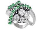Retro Smaragd-Diamant-Ring in 18 kt Weissgold mit 5 Diamanten und 17 Smaragden, für Vergrösserung bitte hier klicken!