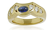 Gelbgold Ring, 18 kt mit 6 Diamanten und Saphir Cabochon, für Vergrösserung bitte hier klicken!
