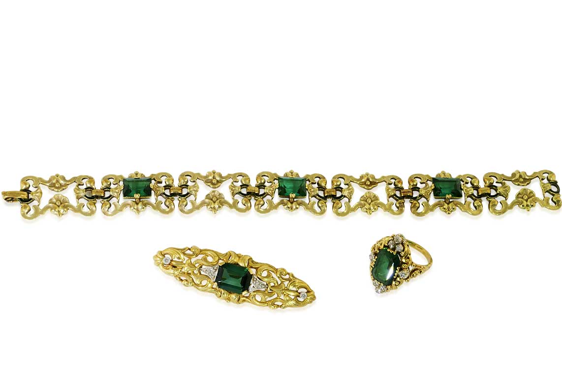 Turmalin-Diamant-Set Armband, Ring und Brosche mit 21,32ct Turmalinen