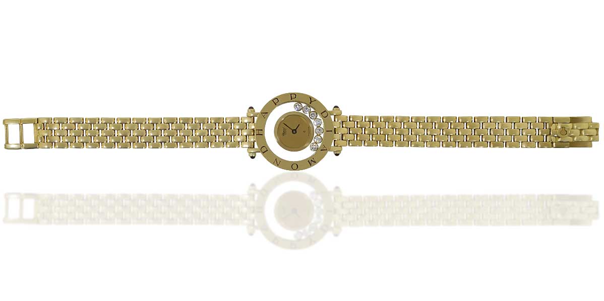 Diamant Damen-Armbanduhr  „CHOPARD“  „Happy Diamonds“ Schweizer Golduhr 7 Brillanten 